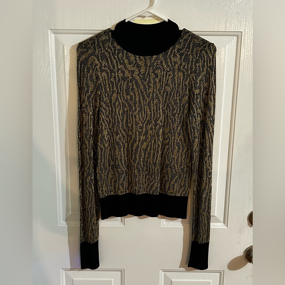 NWT Halogen Black and Gold Knit Sweater